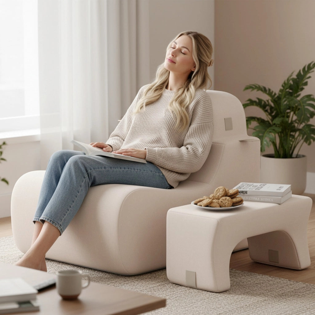 Sedia da pavimento per adulti divano pigro con poggiatesta staccabile, Sedia comoda da lettura Beige chiaro-Divani da terra