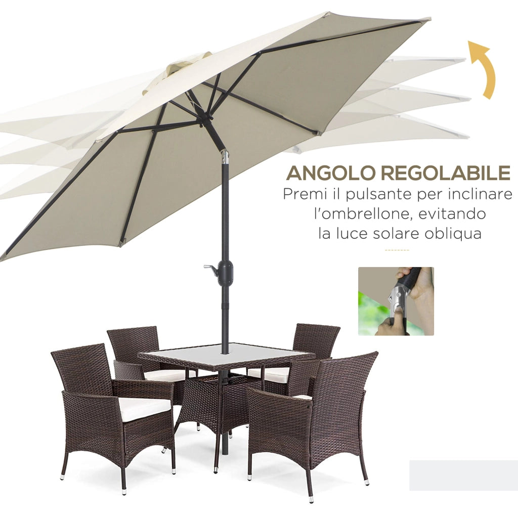 Ombrellone da Giardino Ø2.7x2.35 m Palo Ø38 mm in Alluminio Inclinabile Bianco
