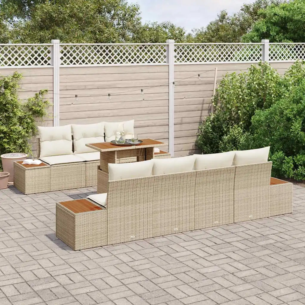 Set Divano da Giardino con cuscino 8 pcs Beige Poly Rattan