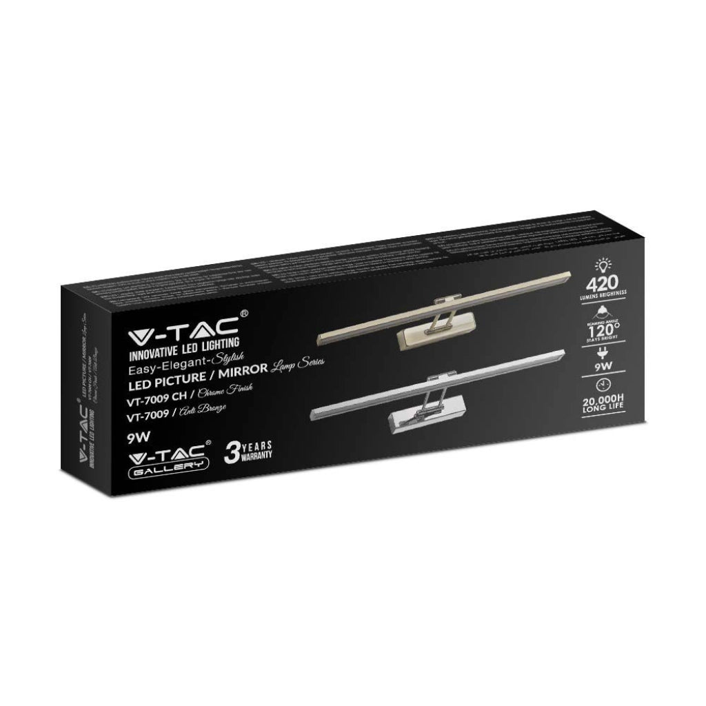 Figura/specchio LED da 8W-Frame-cromo quadrata-trasparente 3000K D: 455
