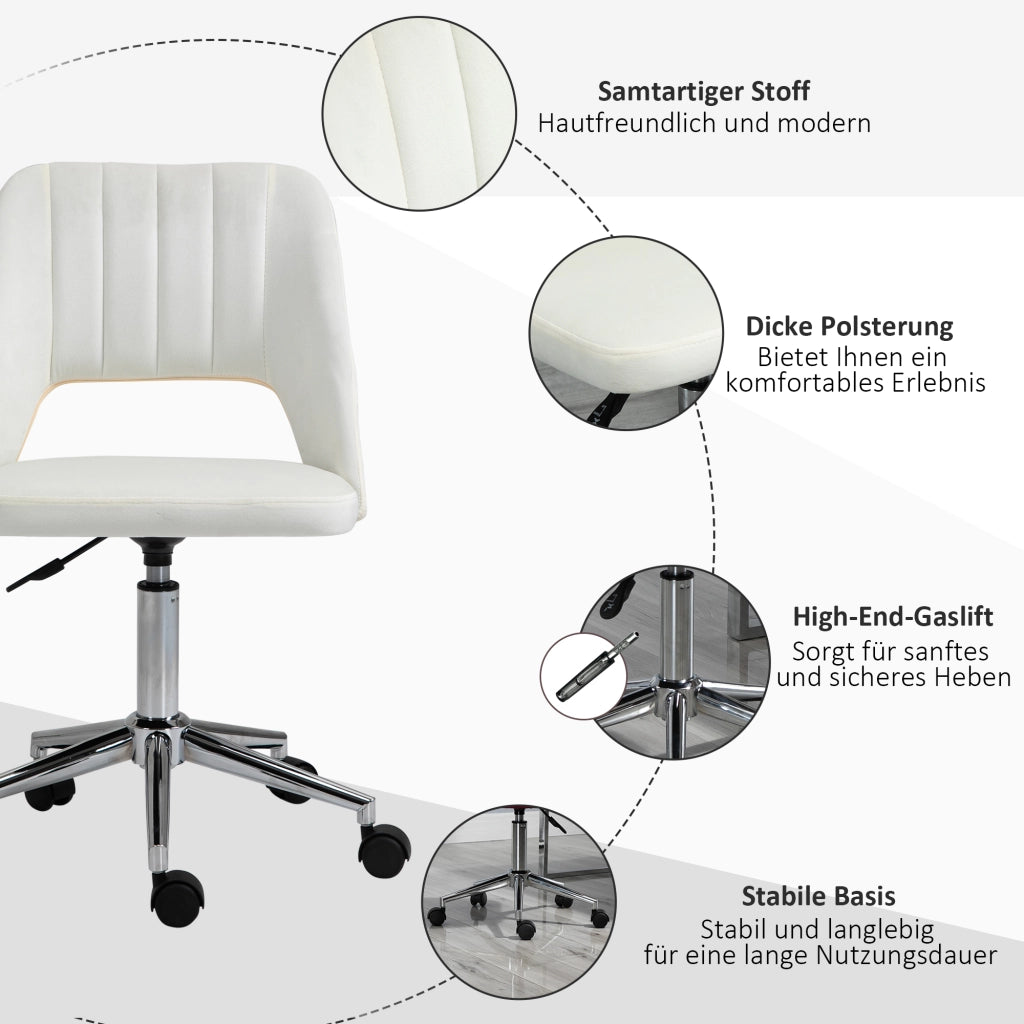 Sedia da ufficio con rotelle ¨C zephmum ¨C schienale a guscio, schiuma, 49x60x79-91 cm, crema