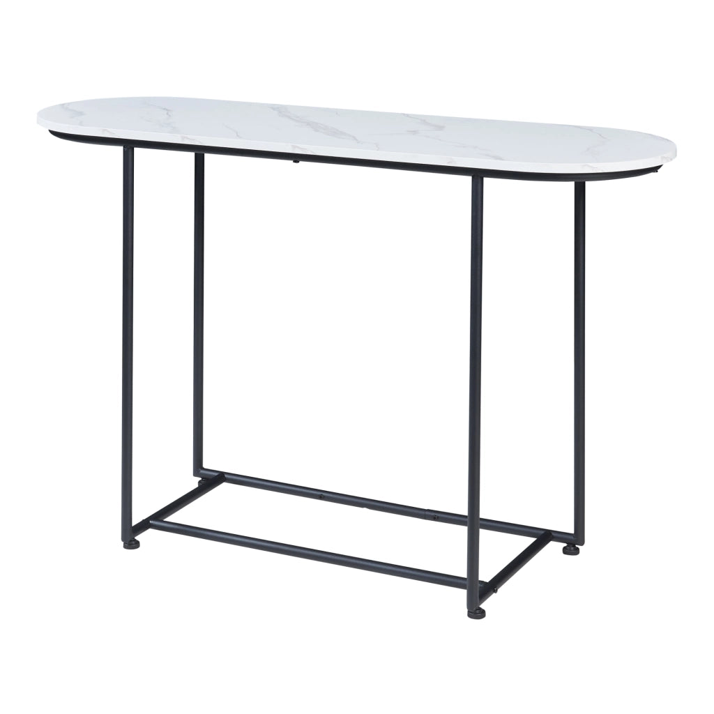 Tavolo a Consolle Nordfron con Piano Ellittico 120 x 40 x 75 cm - Effetto Marmo Bianco [en.casa]