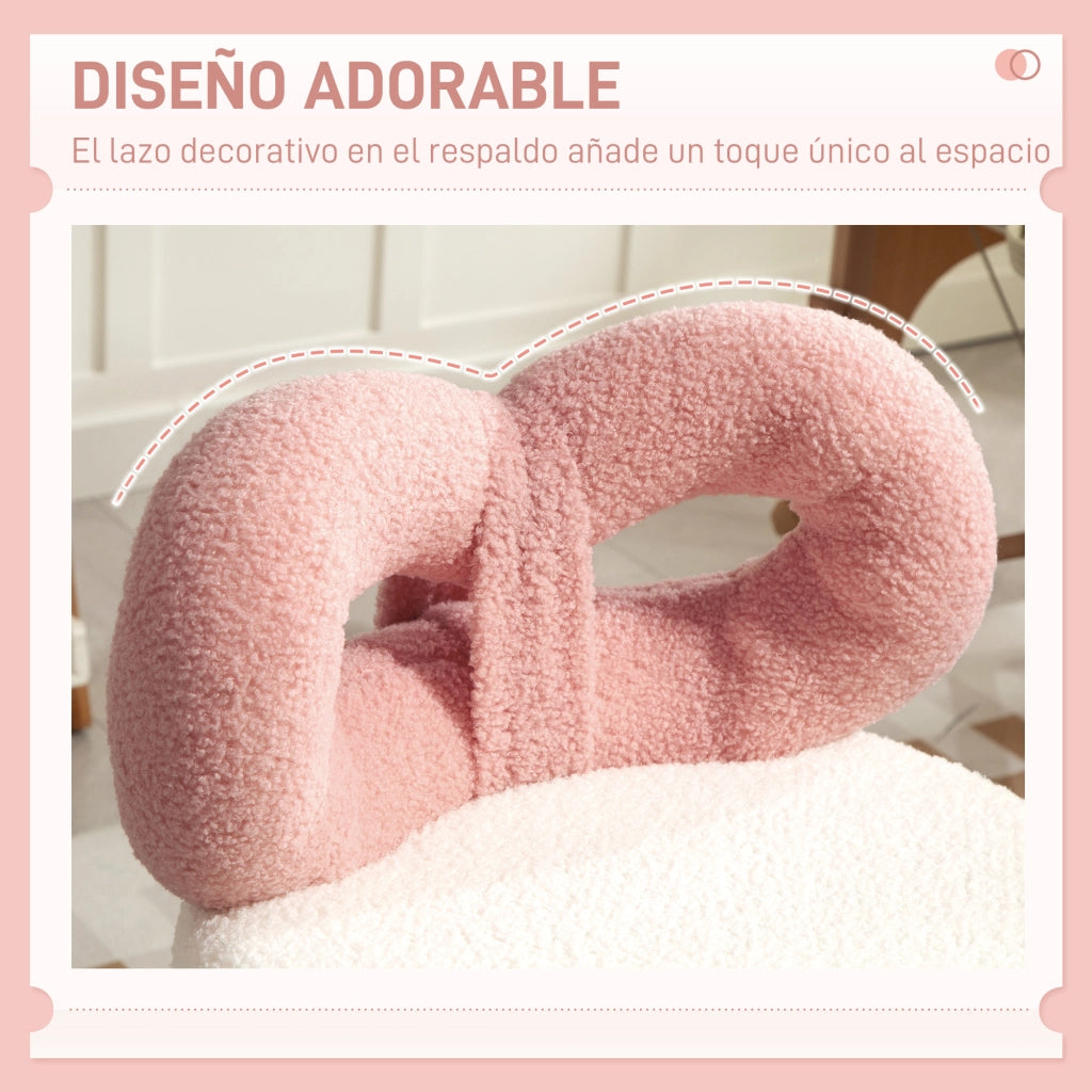 Sgabello con Schienale Regolabile in Altezza e Ruote ¨C zephmum ¨C Tessuto Borreguito Bianco e Rosa 63-77 cm