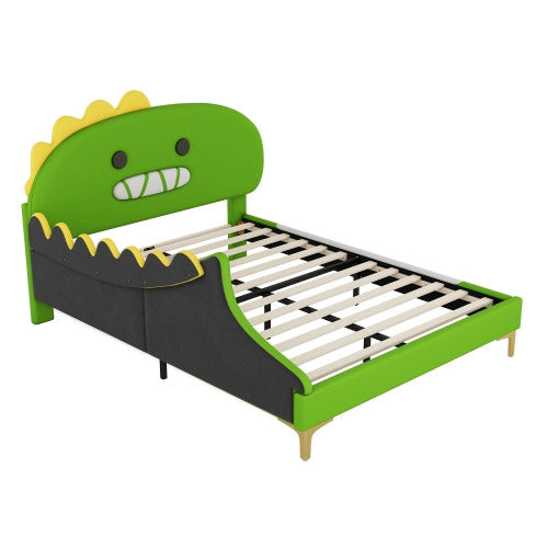 Letto per bambini 140x200 cm - Xylo - Materiale PU stampa dinosauro verde