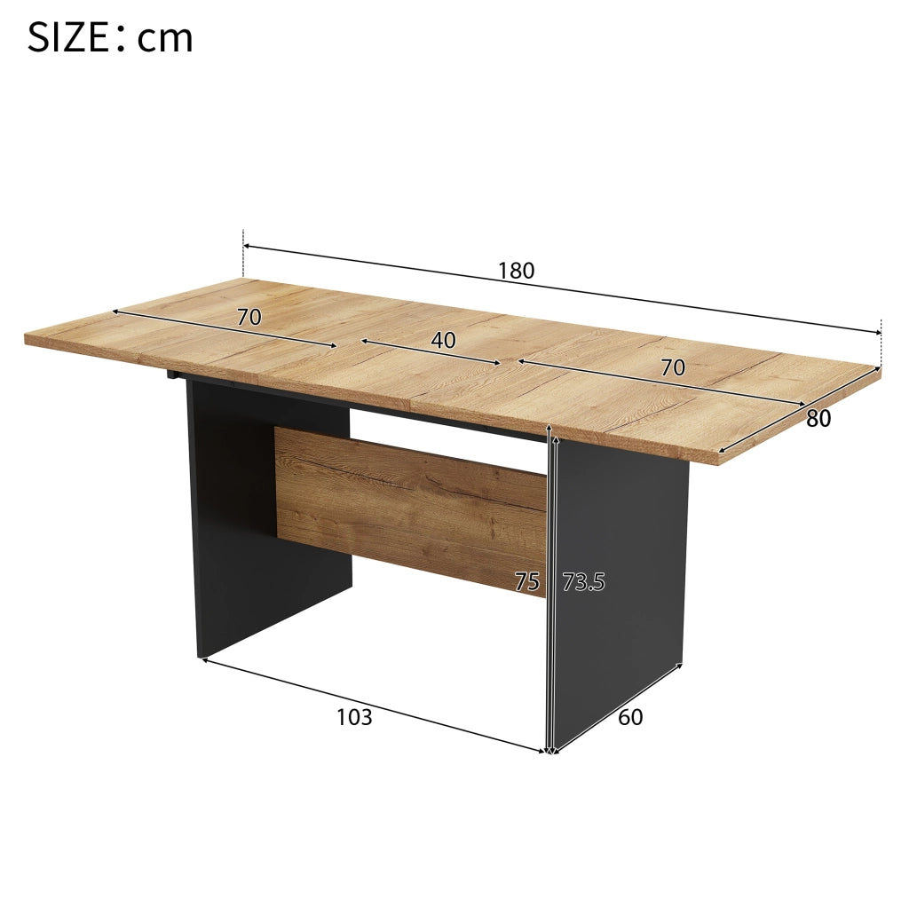 Tavolo da pranzo allungabile 140-180x80 cm in MDF; colore nero e noce scuro