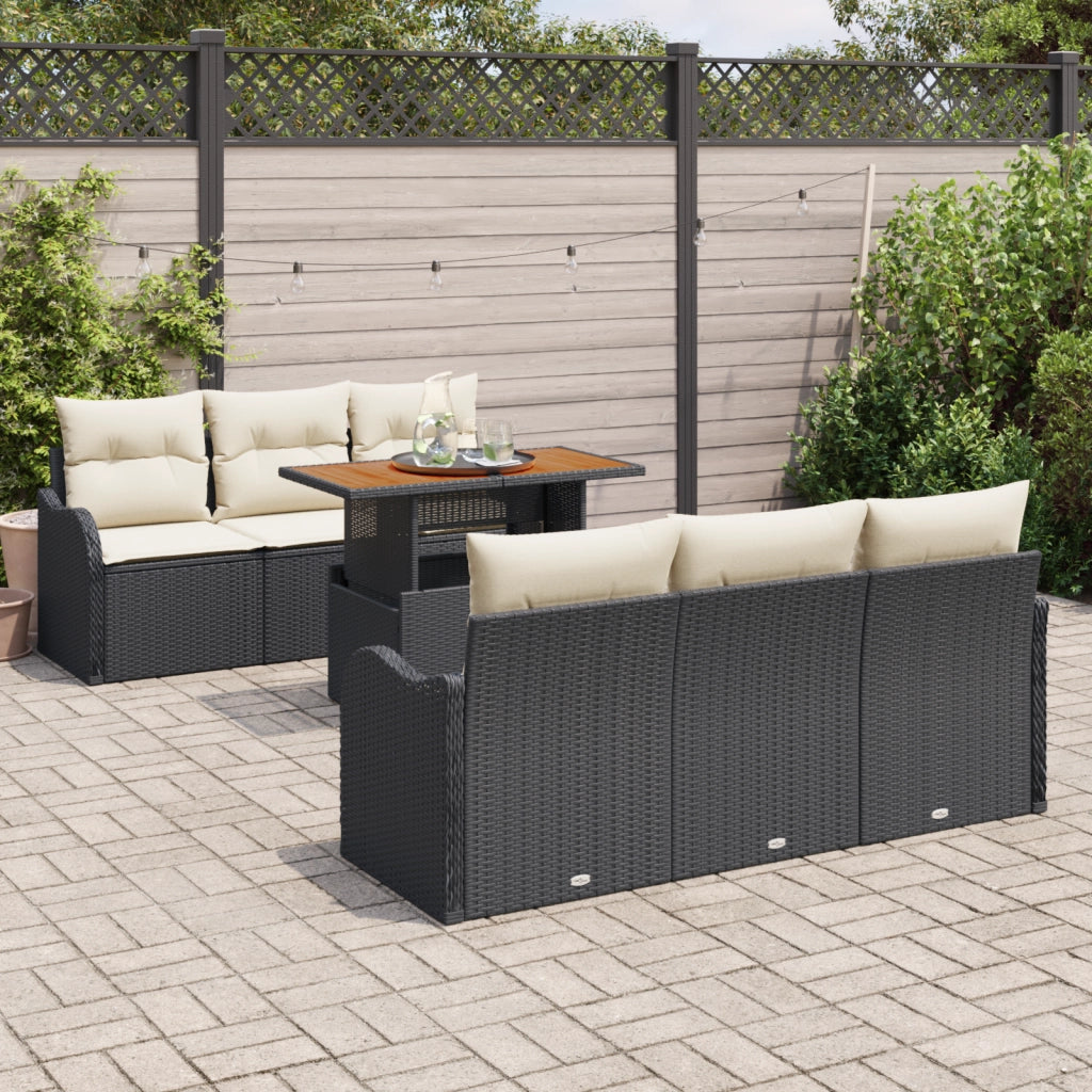 Set di Divani da Giardino con Cuscini  7 Pezzi Nero Rattan Polimero