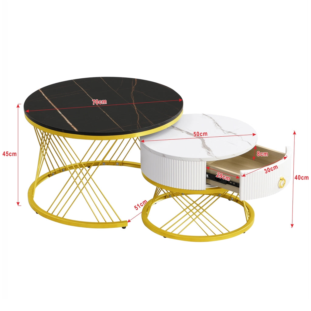 TAVOLINO da caffè modulare set da 2 pezzi MDF nero effetto marmo