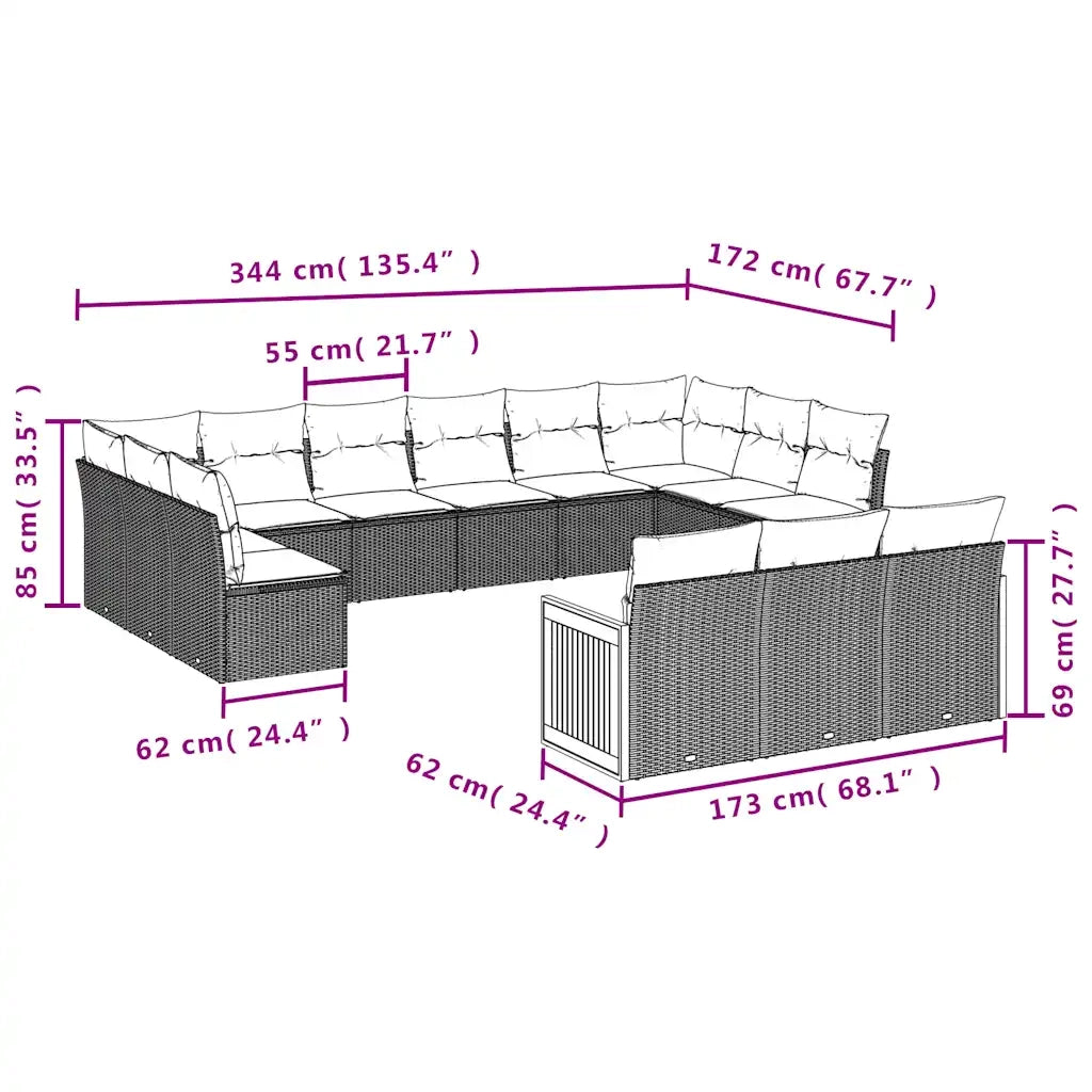 Set Divani da Giardino 13 pz con Cuscini Grigio in Polyrattan 3228140