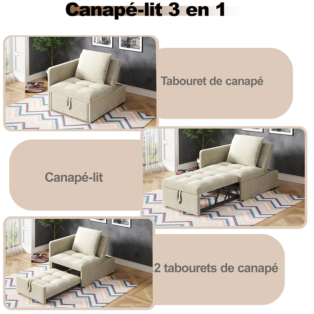 Divano letto 3in1 - Xylo - regolabile, per spazi piccoli, lino
