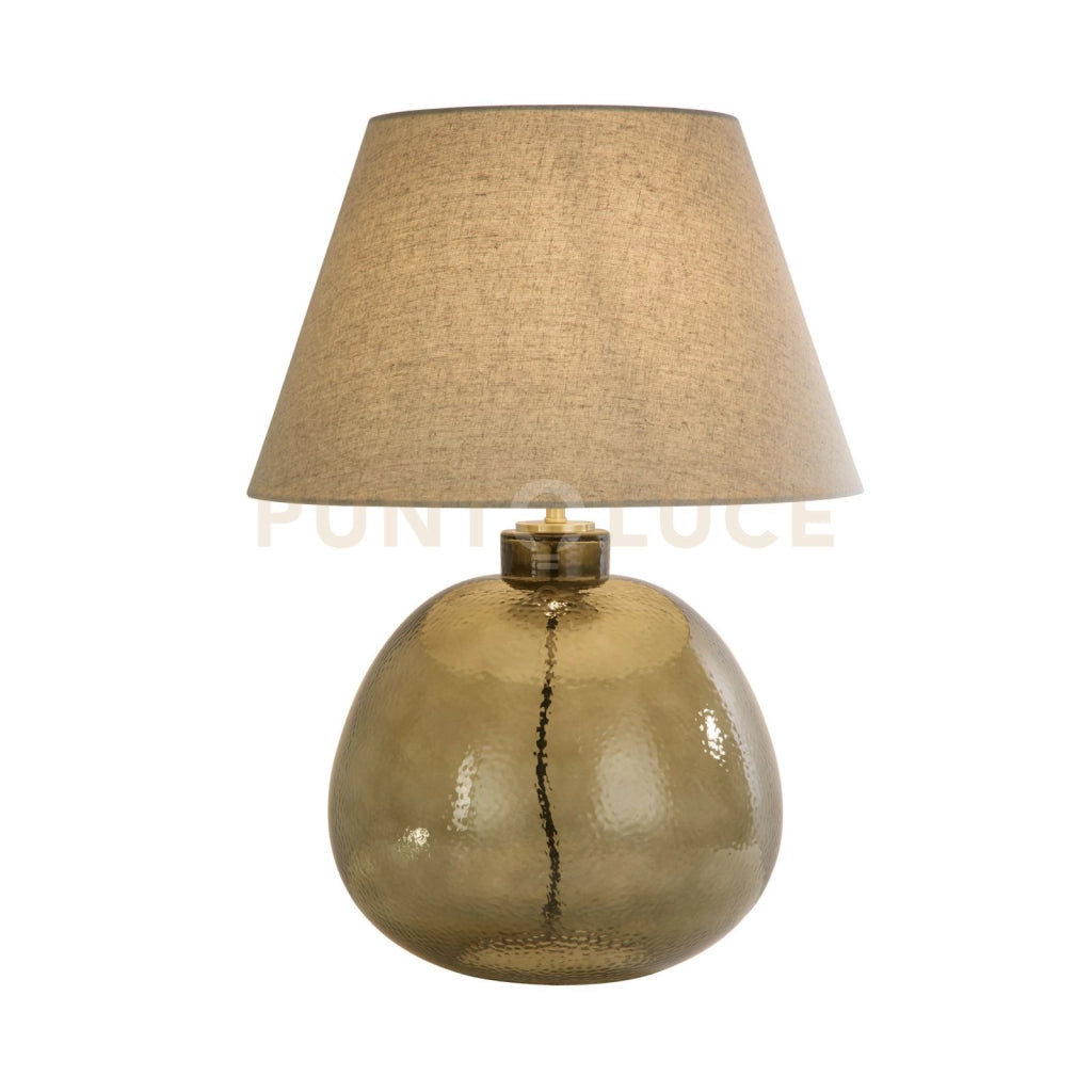 Lampada da tavolo Zenith 1Lt, vetro verde con paralume in lino naturale