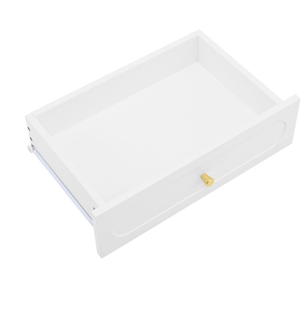 Toeletta con specchio LED; 4 cassetti e mobile laterale reversibile; 140x40x130 cm; bianco