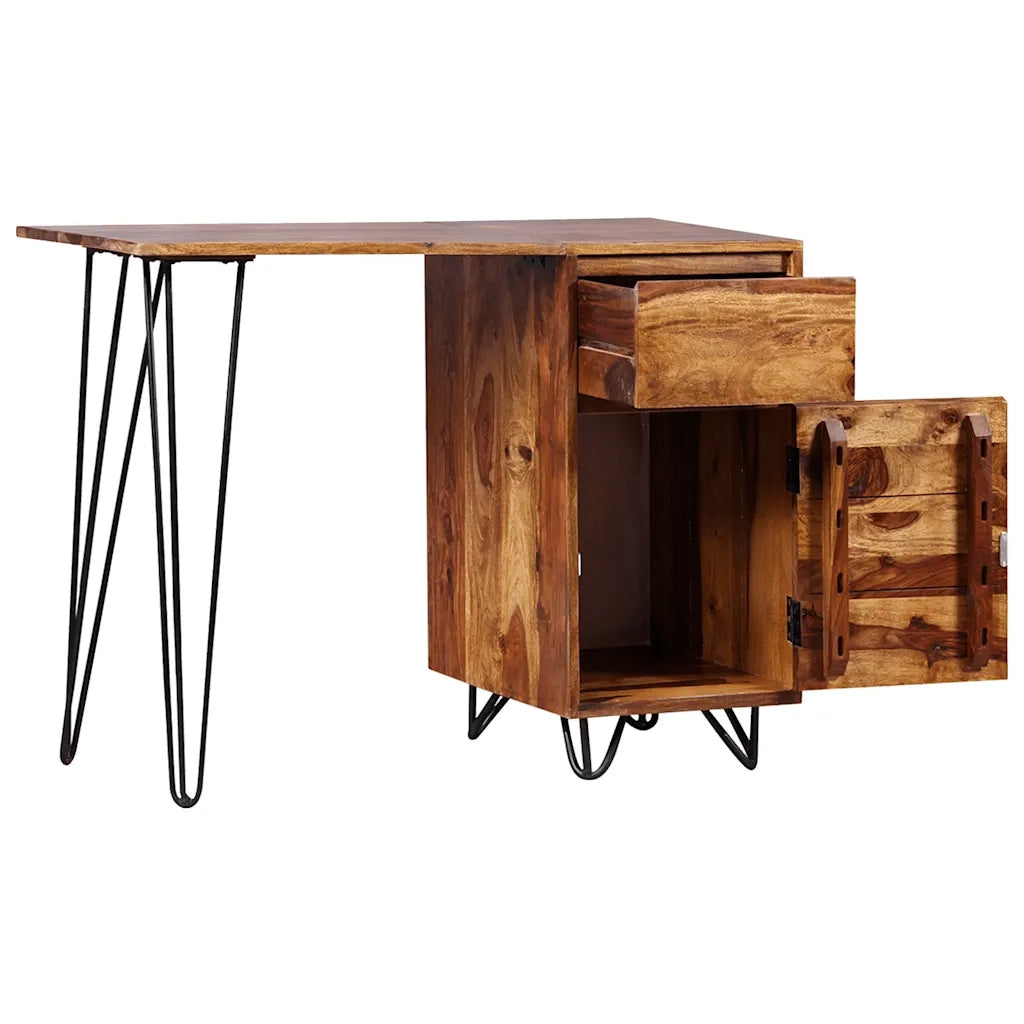 Scrivania con 1 Cassetto 1 Armadietto Legno Massello Acacia 244359