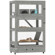 Gabbia per Criceti in Legno con Accessori ¨C Zephmum ¨C Grigio 65x45x109 cm