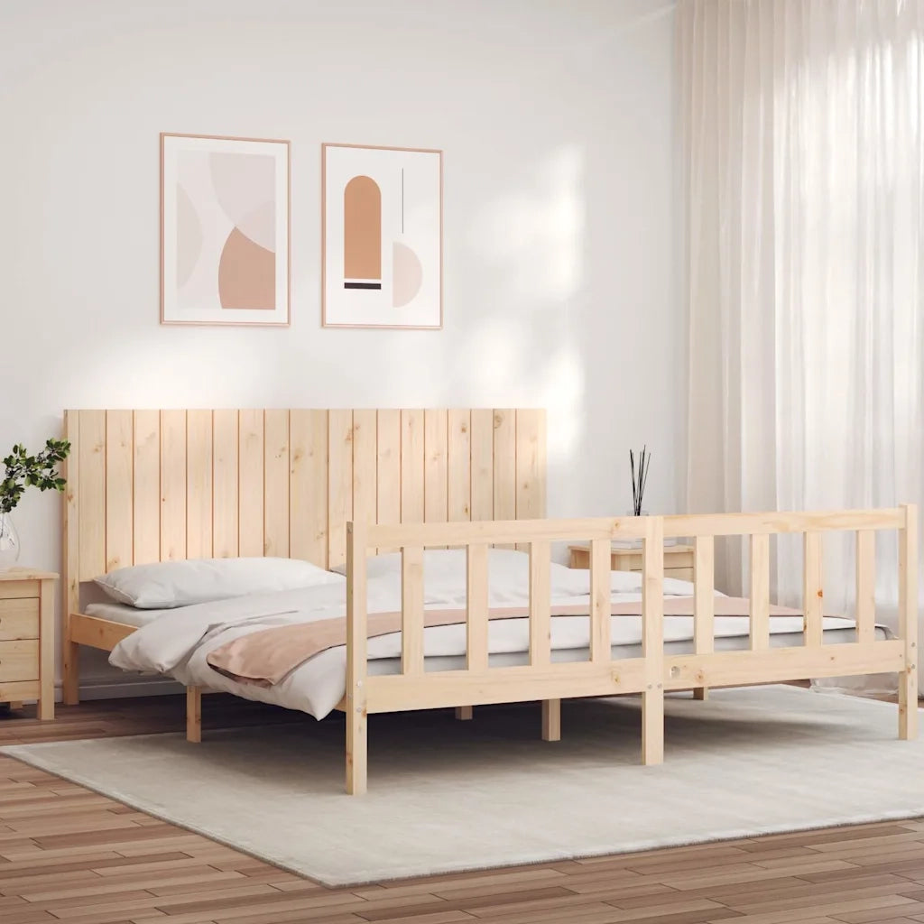 Giroletto con Testiera Super King Size-Struttura Letto in Legno Massello 589241