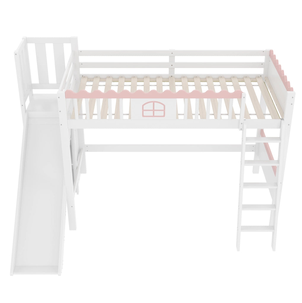Letto a soppalco per bambini 90x200 cm con scivolo e LED