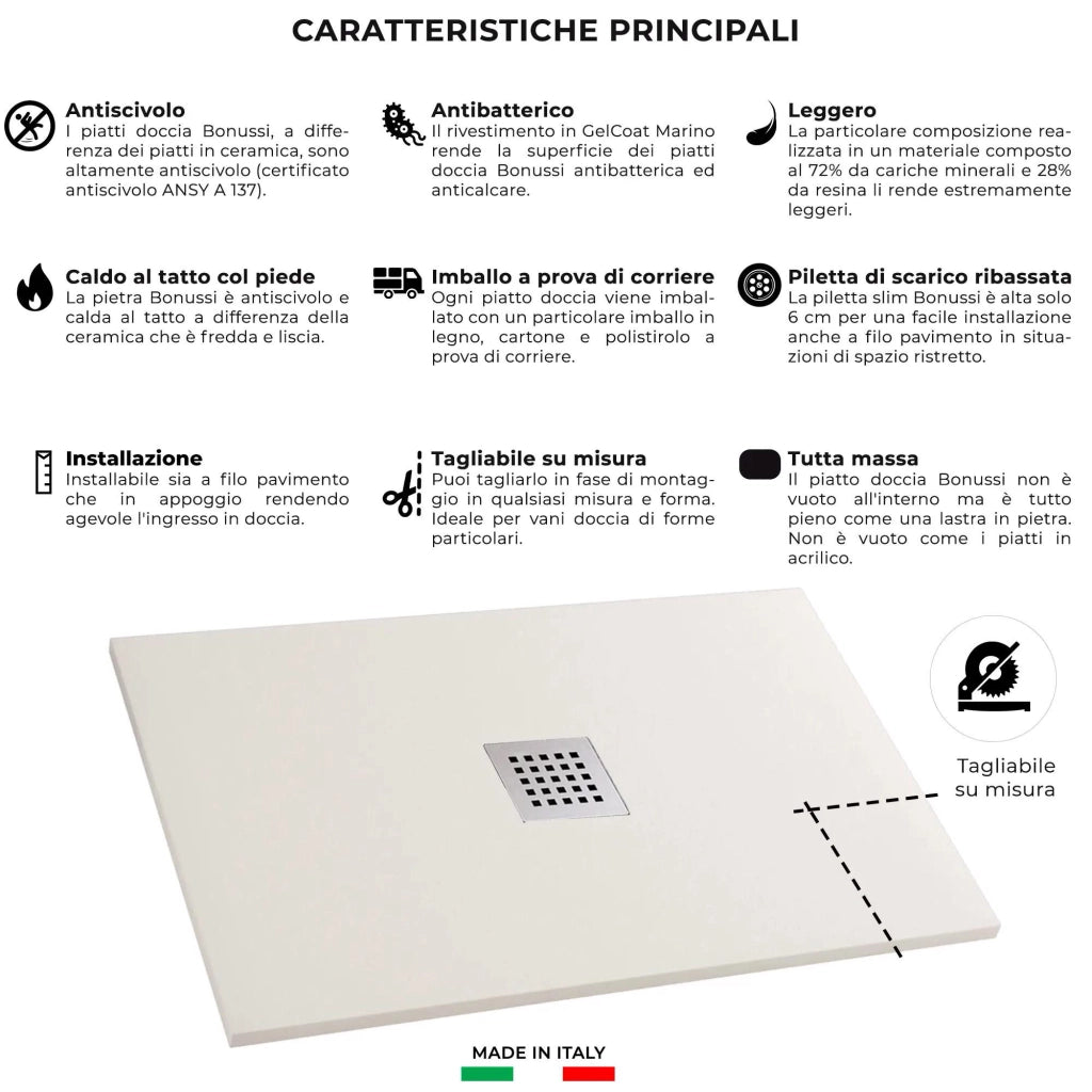 Piatto Doccia in Pietra 80x110 cm Bonussi Ardesia Stone Central Crema