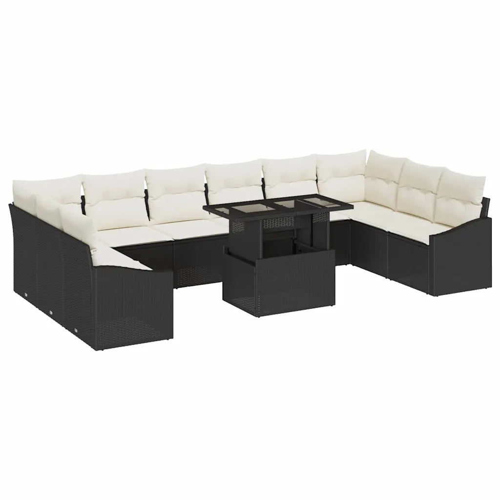 Set Divano da Giardino con cuscino 11 pcs Nero e Crema