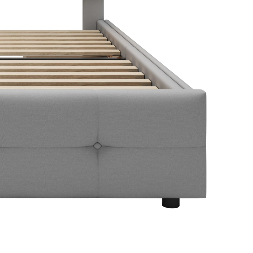 OKWISH Letto Singolo 90×200 cm, Letto Bambini con LED Regolabile, 2 Cassetti e Testiera Regolabile, senza Materasso, Grigio