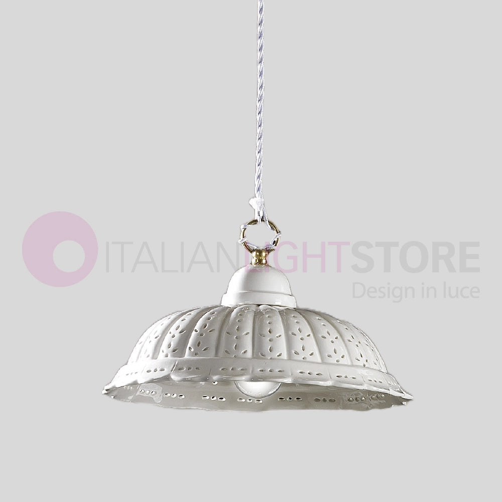 POMARANCE Sospensione Ceramica Bianca Traforata d. 32