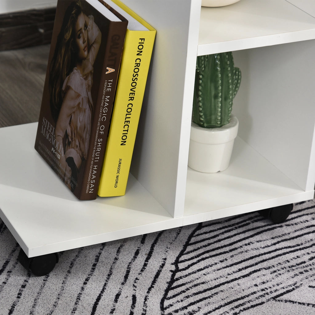 EasyComfort Tavolino da Salotto a C con 2 Ripiani Aperti e 4 Ruote Girevoli, in MDF e PE, 45x35x58 cm, Bianco