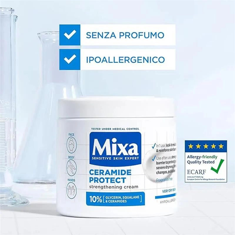 MIXA SENSITIVE SKIN EXPERT CREMA IDRATANTE E RINFORZZANTE PER PELLI SECCHE CERAMIDE PROTECT 400 ML VISO, CORPO E MANI