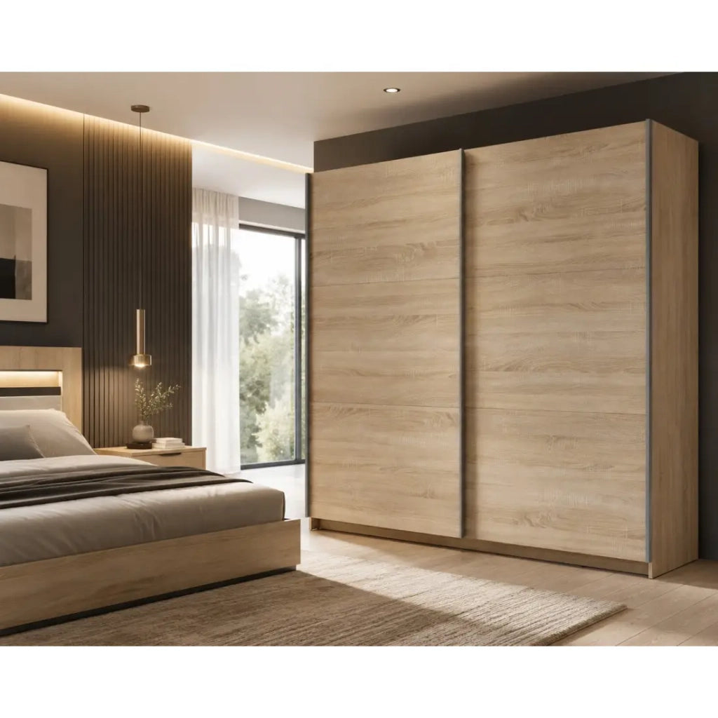 Armadio, guardaroba 200 cm 2 porte scorrevoli - quercia sonoma - Collezione ARSALA