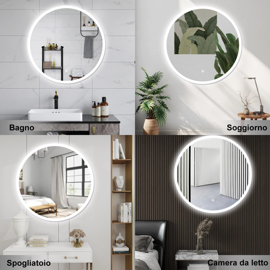AICA Specchio da bagno 60 x 60 cm, antiappannamento, dimmerabile, interruttore touch, Funzione Memoria