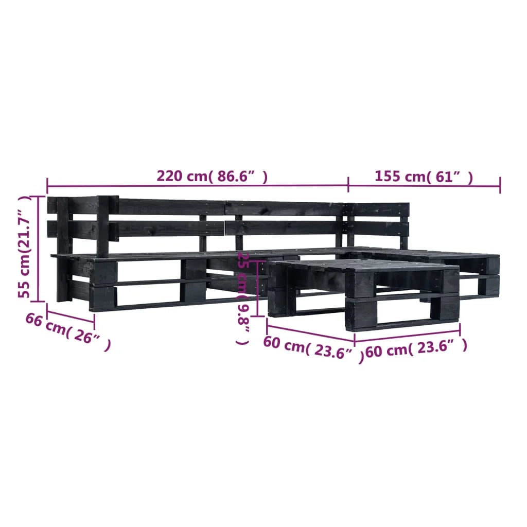 Set di mobili da giardino per esterni set di mobili in pallet da 4 pezzi legno nero 02_0018384