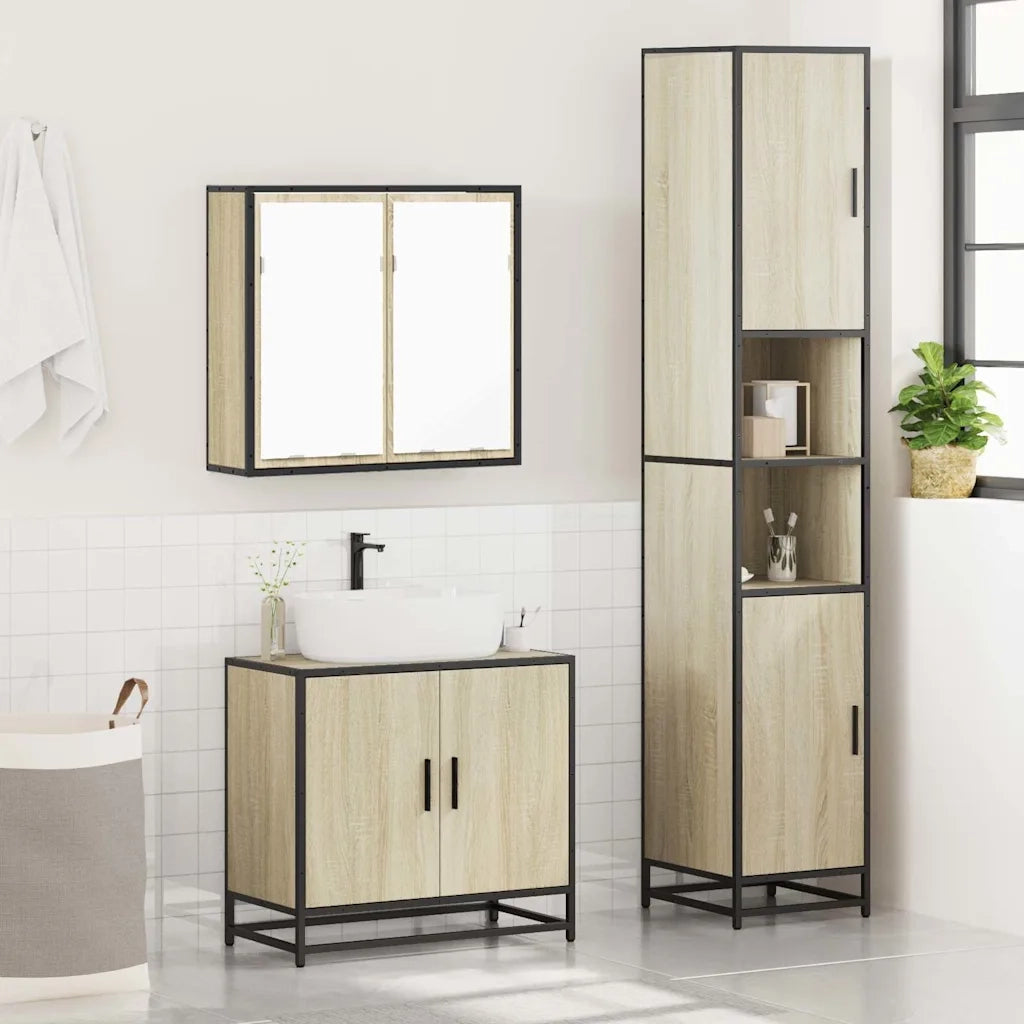Set Mobili da Bagno 3 pz Rovere Sonoma in Legno Multistrato