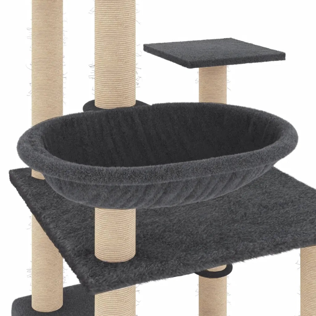 Albero per Gatti con Tiragraffi in Sisal Grigio Scuro 141 cm 171749