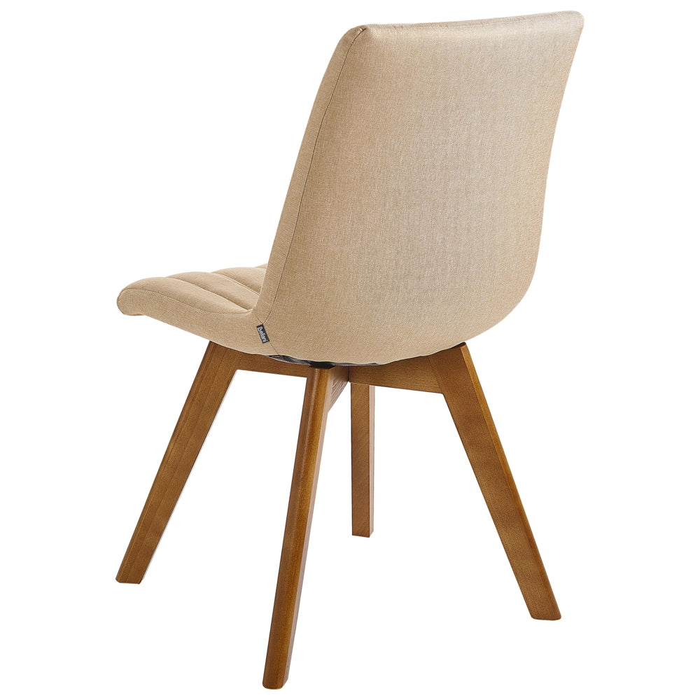 Set di 2 sedie Tessuto poliestere beige sabbia Gambe in legno massello scuro Imbottitura verticale Schienale curvo