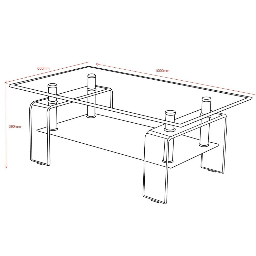 Tavolino con due ripiani in vetro nero fumè Crystal 100x60x39h