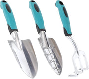 Kit di attrezzi da giardino, set di attrezzi da giardino, lega di alluminio leggera, resistente alla ruggine, set di attrezzi da giardino, ideale per il giardino, attrezzi da giardino con guanti (3 pezzi)