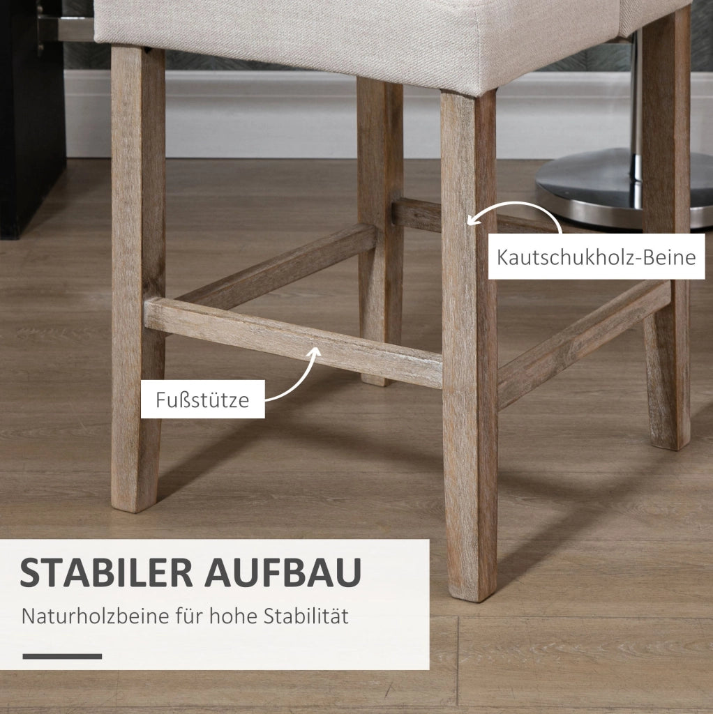 Sgabelli da bar beige imbottiti con bottoni e poggiapiedi