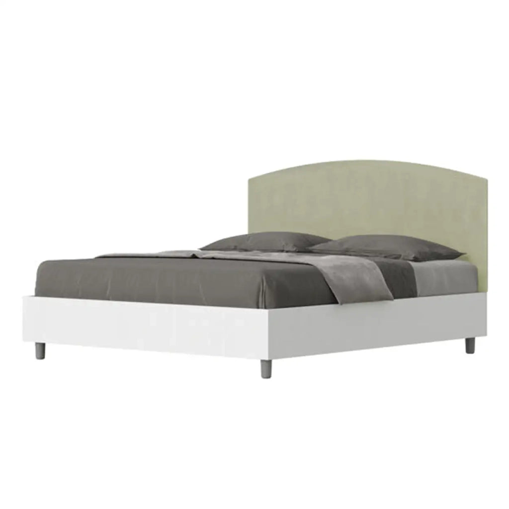 Letto matrimoniale con rete 160x190 bianco frassino testata microfibra tè verde Antilia