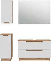 Set di mobili da bagno Lotta, Rovere/bianco con struttura in piastrelle, 4 parti