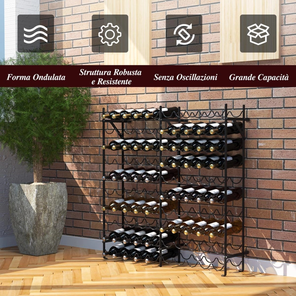 Cantina Portabottiglie in Metallo, Scaffale Espositivo per Vino Stabile Senza Oscillazioni, Porta Vino a 10 Ripiani per 100 Bottiglie, per Bar, Cantina e Sala da Pranzo, 98 x 25,5 x 100 cm