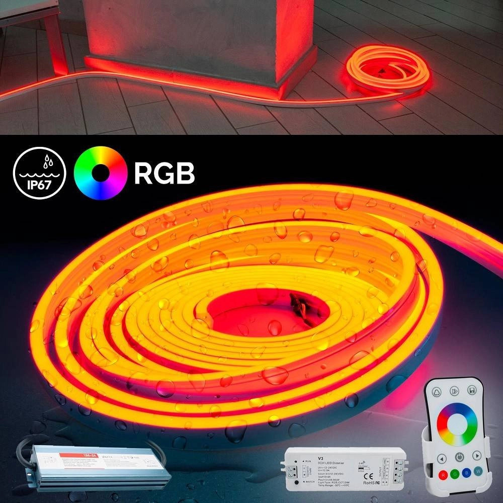 Trade Shop - Kit Striscia Neon Flex Led 160w Ip67 Centralina Telecomando Alimentatore Rgb 24v 10mt -