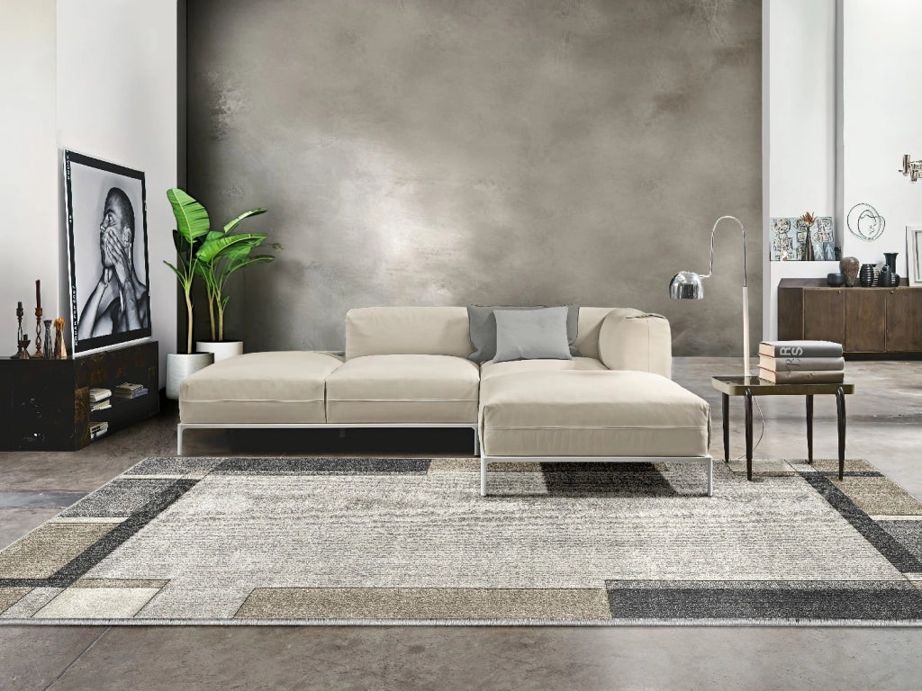 Tappeto FUNNY F8541 grigio beige cm.140x200 disegno cornice moderna geometrica