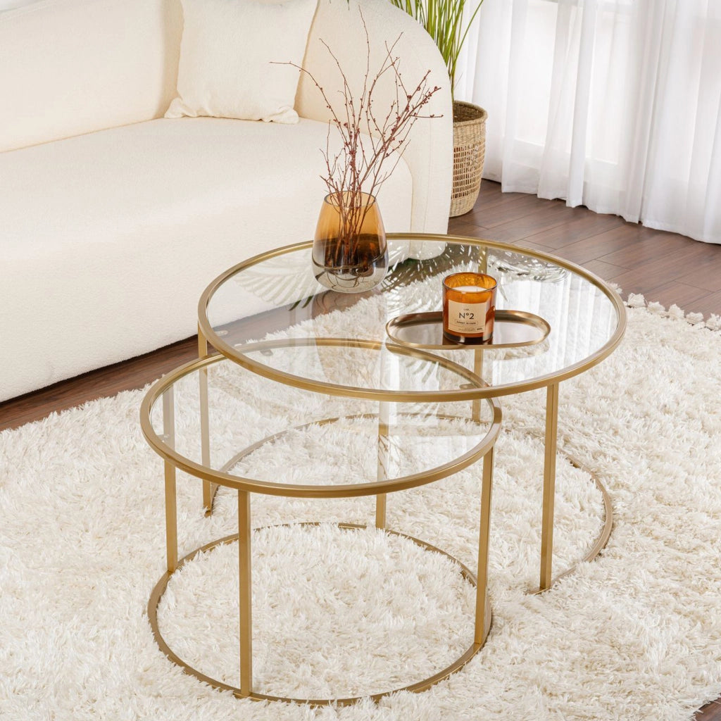 Telti, Tavolino da Salotto Piano in Vetro Temperato, 80x80x43h cm oro