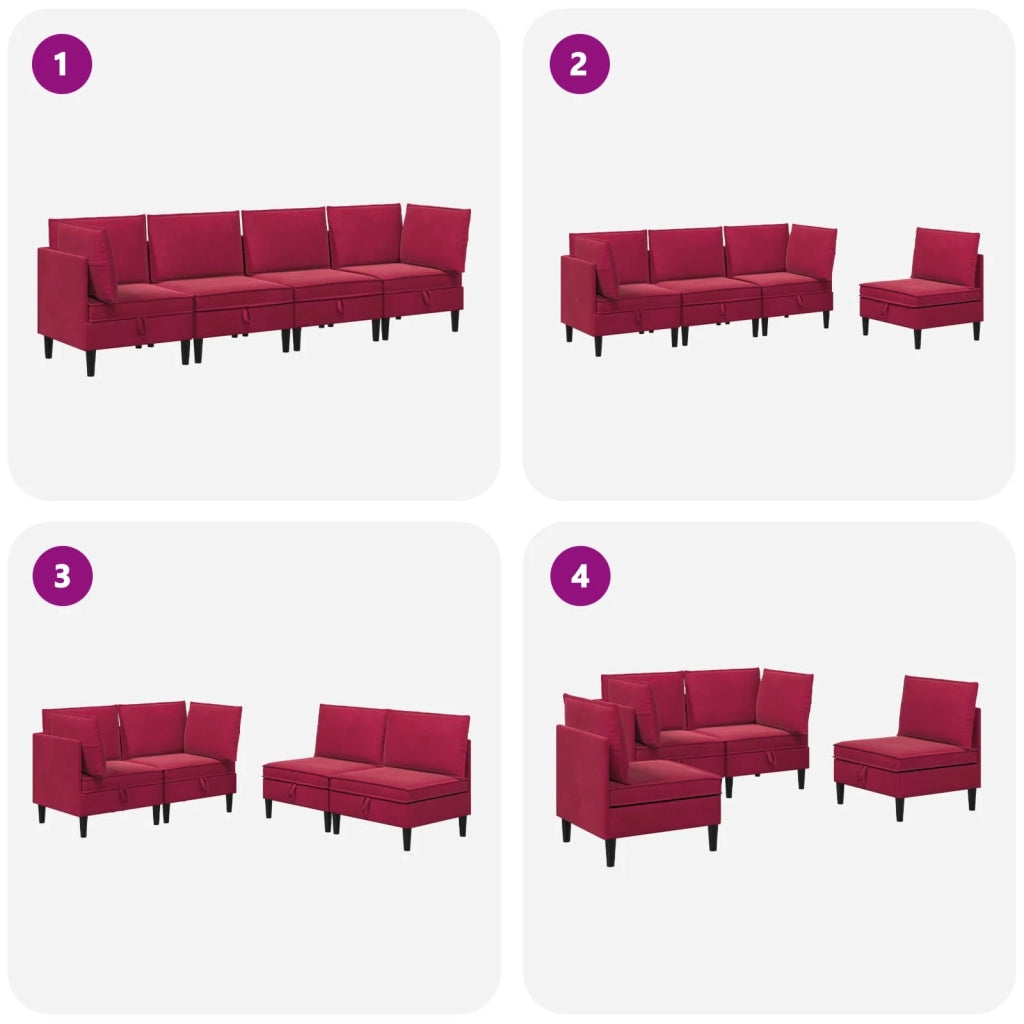 Set di mobili per il soggiorno 4 pcs Rosso Vino Velluto