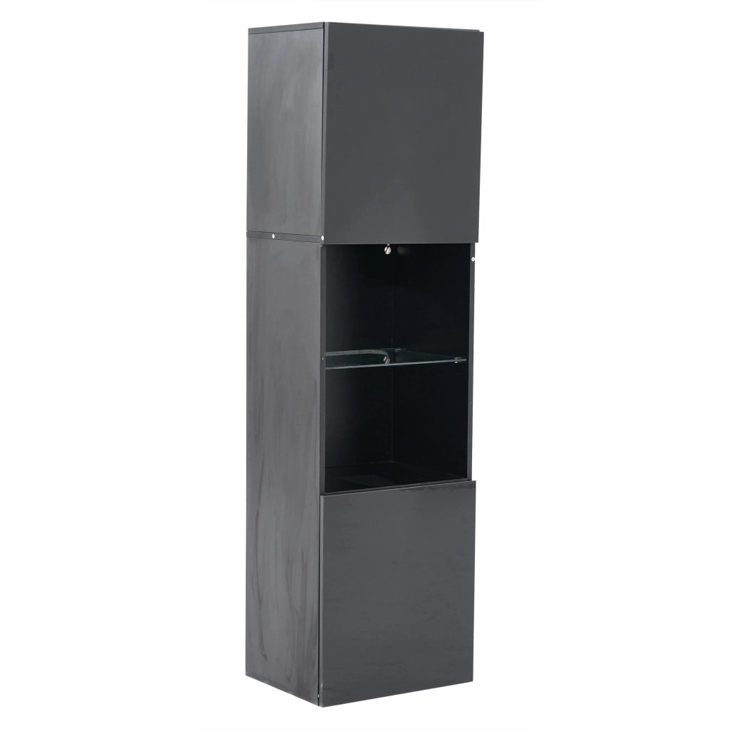 Vetrina con LED e 2 ante con ripiano in vetro temperato per soggiorno o ufficio in truciolato nero 45 × 35 × 160 cm