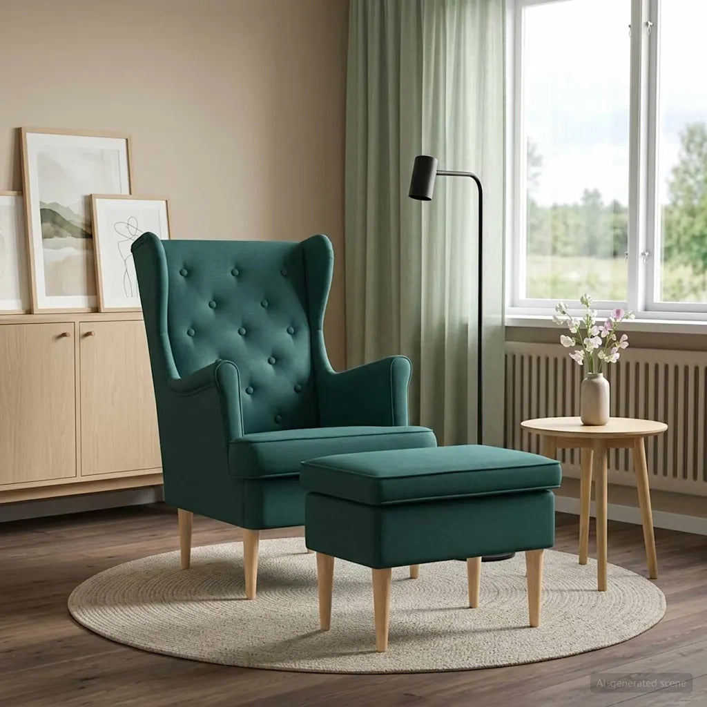 Poltrona con Ottomano 2 pz Verde Scuro Tessuto 3418809