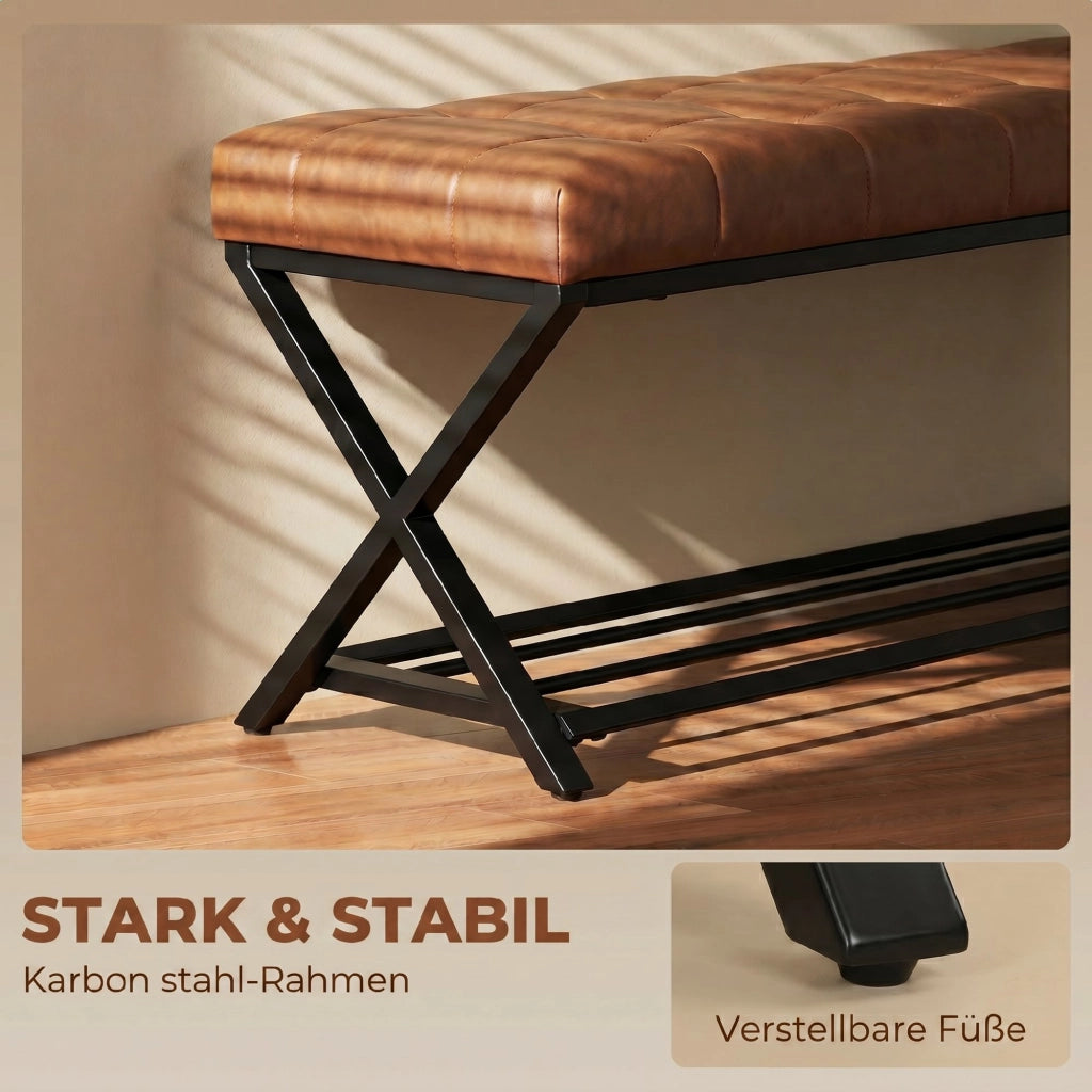 Panca Ingresso con Seduta in Pelle Sintetica ¨C zephmum ¨C 112x37x47 cm, Marrone