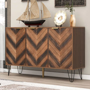 Sideboard 120x38x76.5 cm con 3 ante; piedini in ferro; colore naturale e nero