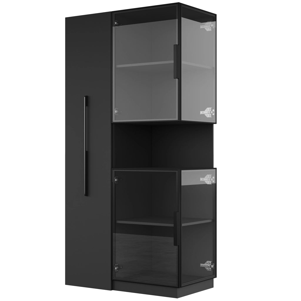 Vetrina in vetro 70×38×160 cm con ripiani estraibili, LED multicolore, MDF e vetro, colore nero