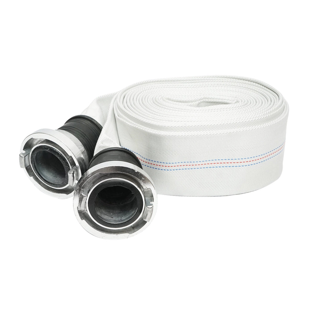 Tubo per irrigazione/pompaggio in PVC 3 toll, lunghezza 20m con raccordi in alluminio, max 10bar, tela Breckner Germany