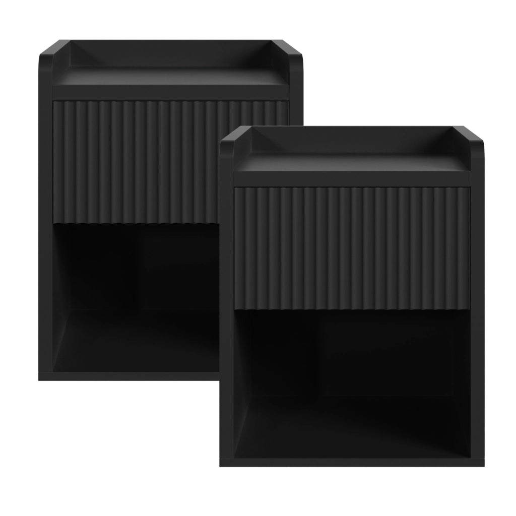 Set di 2 Comodini Nand con Cassetto e Vano Aperto 55x49x39 cm Nero [en.casa]