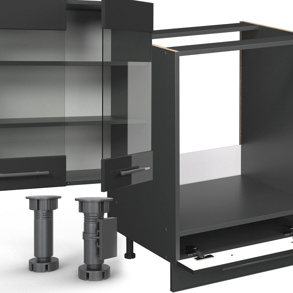Cucina componibile Fame-Line Antracite lucido/Antracite 300 cm, PL Rovere Vicco