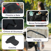 Passeggino per Cani Taglia Grande 124x67x100 cm Pieghevole con Finestre a Rete Nero